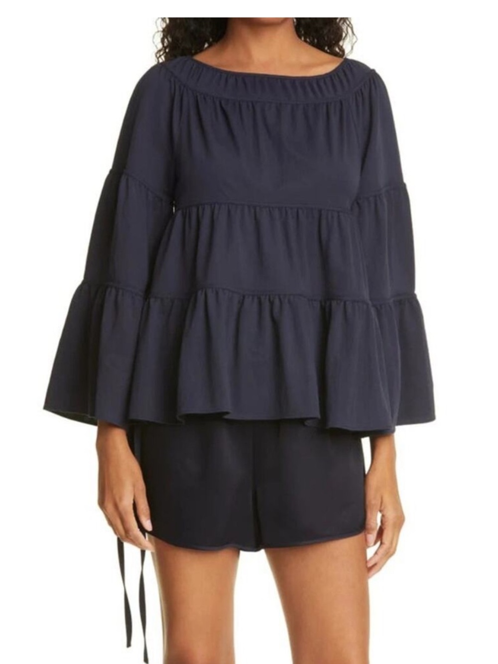 Rebecca Taylor Navy Tiered Pique Top